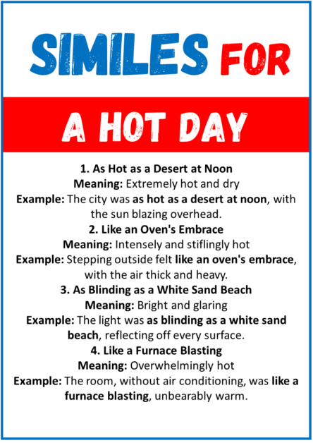 20 Best Similes for a Hot Day - EngDic