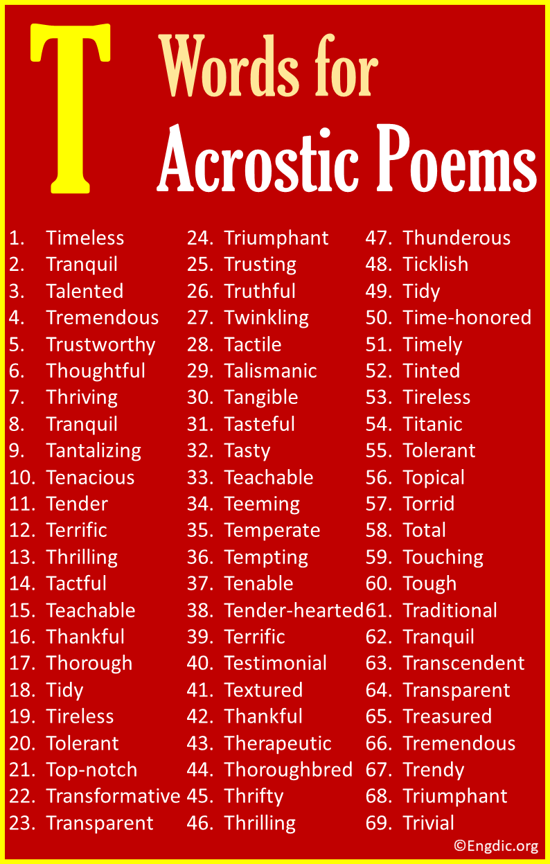 T Words for Acrostic Poems
