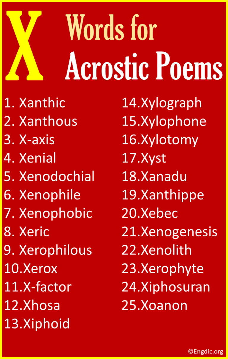 X Words for Acrostic Poems (25 Words) EngDic