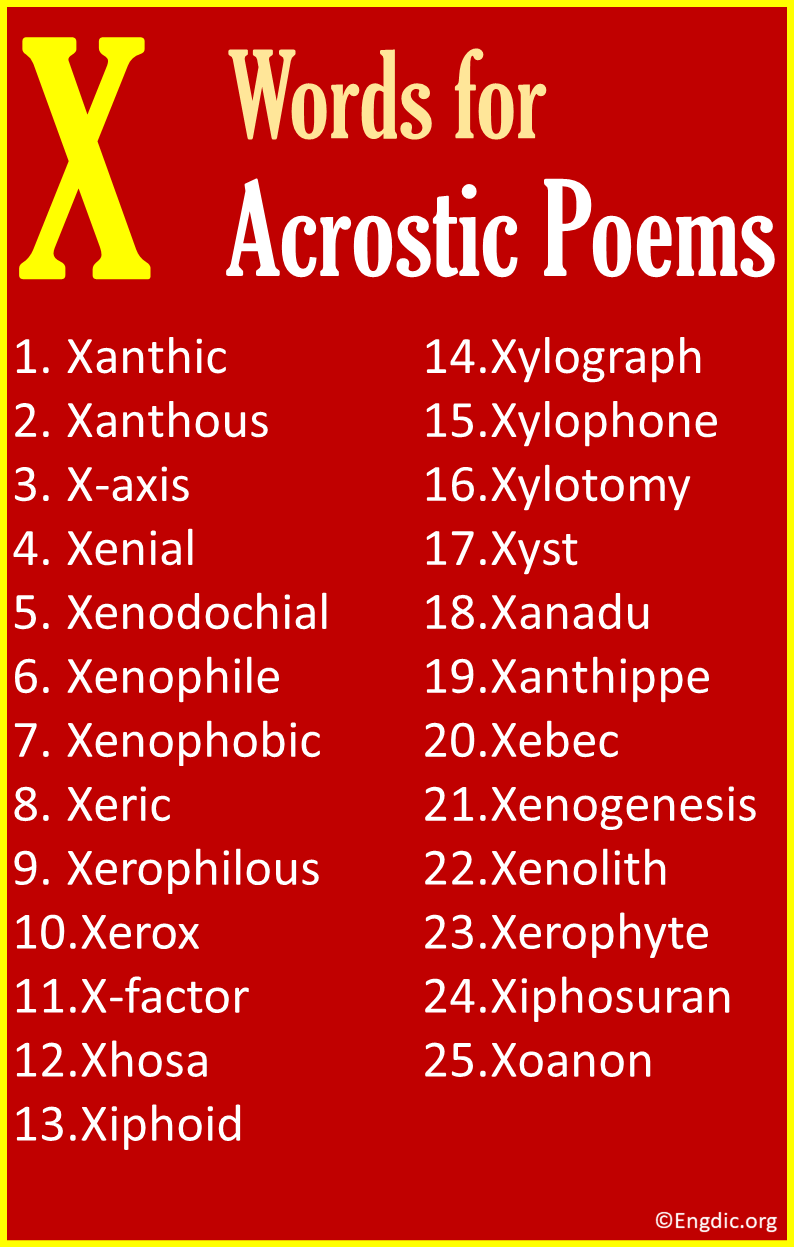 X Words for Acrostic Poems