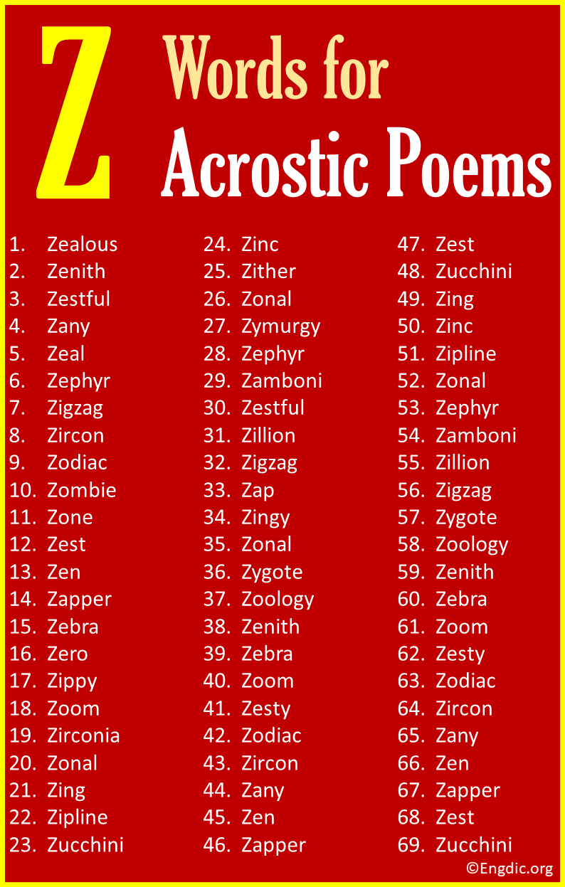 Z Words for Acrostic Poems