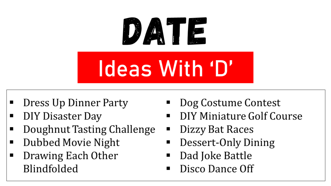 100 Funny and Cute Date Ideas That Start With D - EngDic