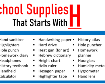 100 School Supplies That Start With H