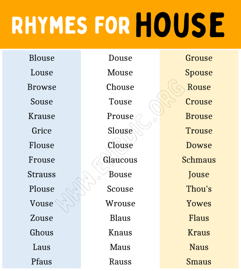 Words that Rhyme with House (House Rhyme Words) EngDic
