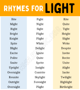 words that rhyme with light for a poem