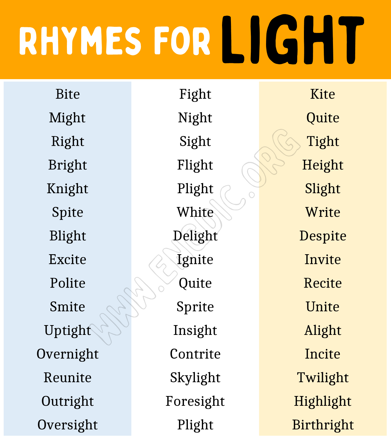 Words That Rhyme With Light