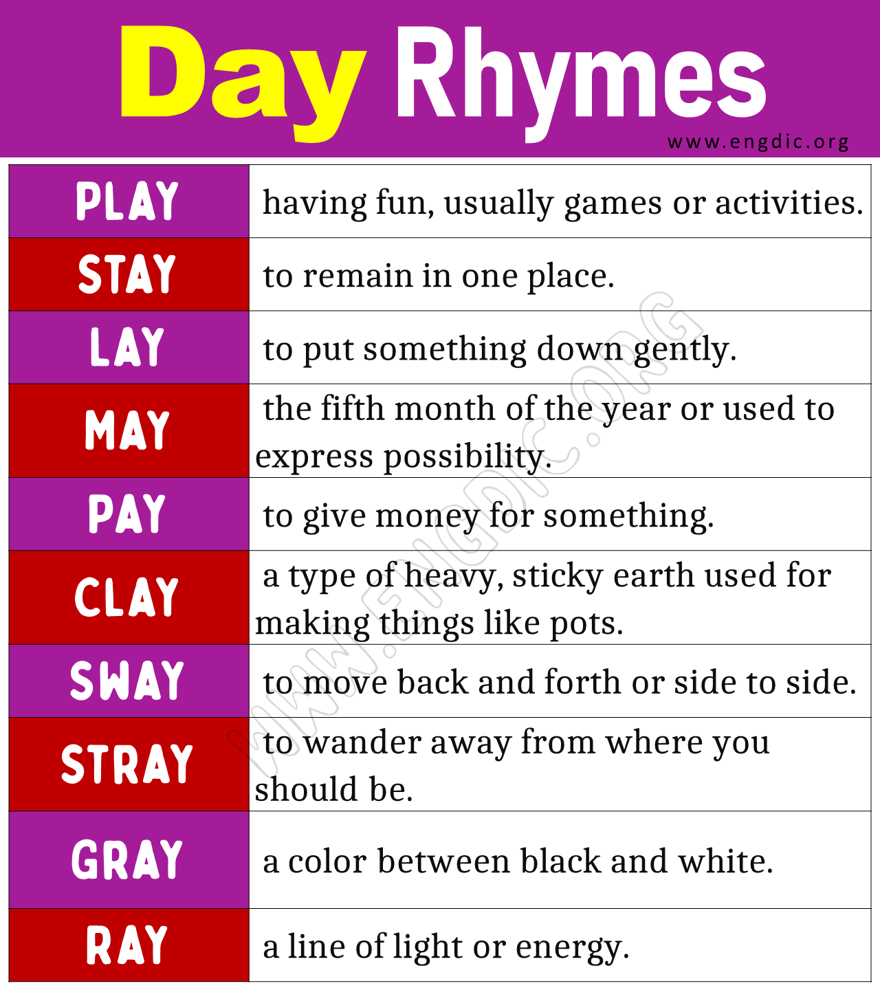 Words that Rhyme with Day