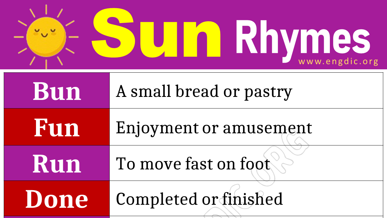 Words that Rhyme with Sun (Sun Rhyme Words) - EngDic