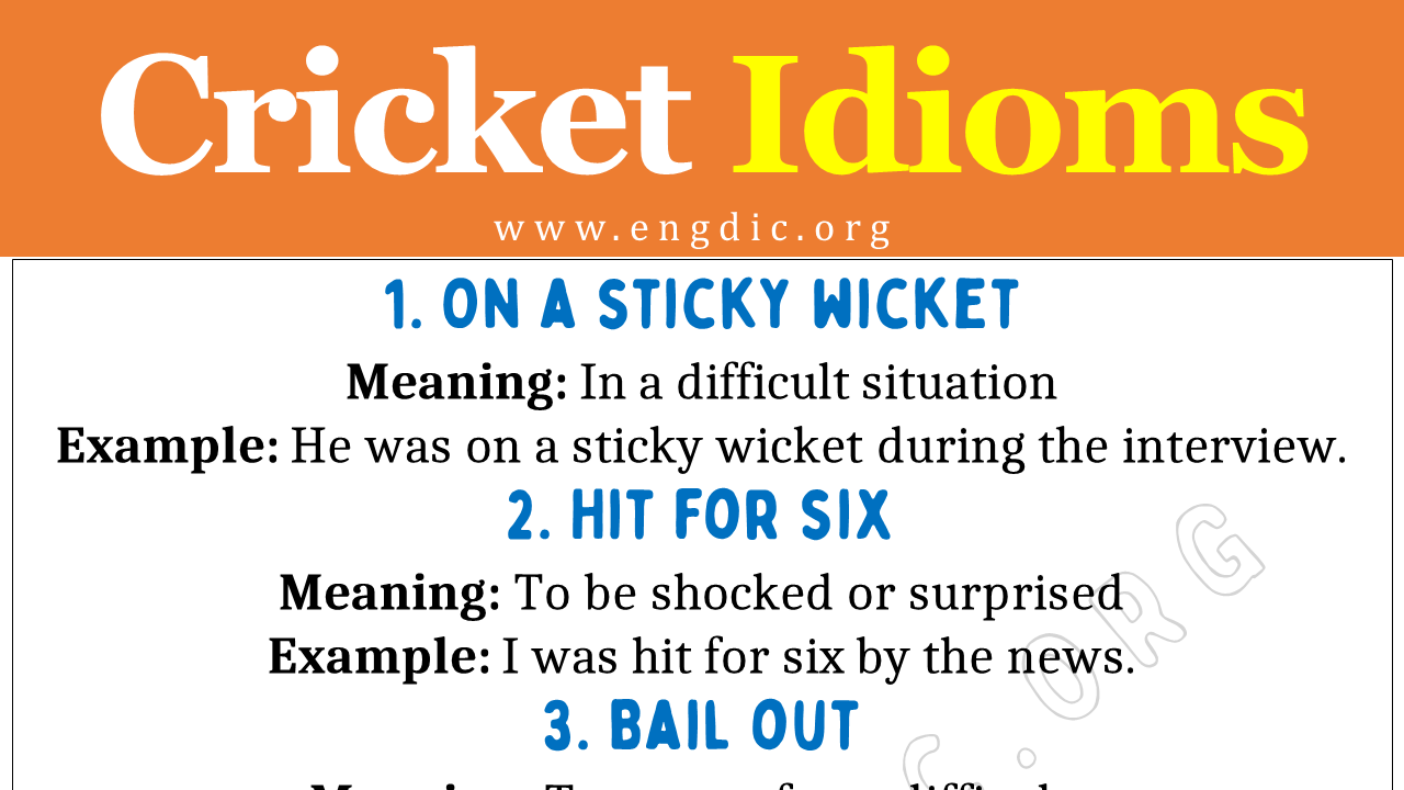 Idioms about Cricket (With Meaning and Examples) EngDic