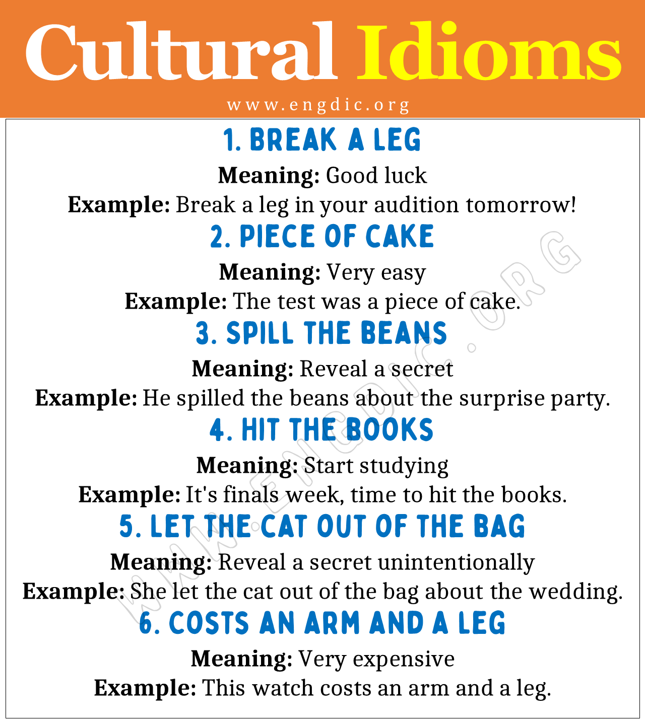 Cultural Idioms (With Meaning and Examples) - EngDic