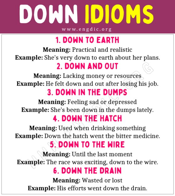 Down Idioms (With Meaning and Examples) - EngDic