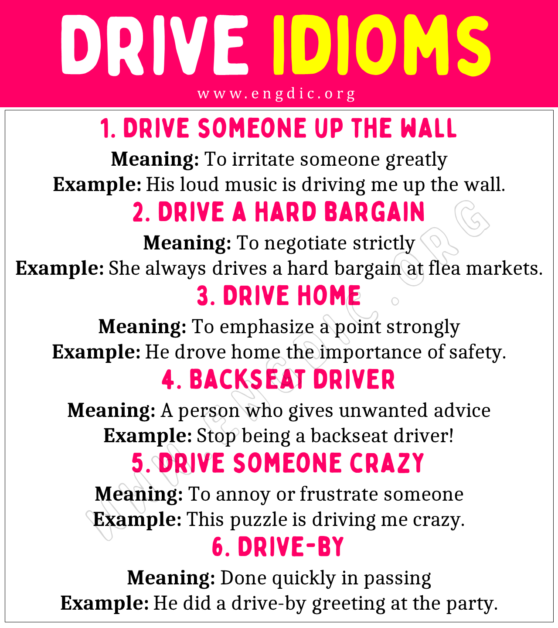 Drive Idioms (With Meaning and Examples) - EngDic