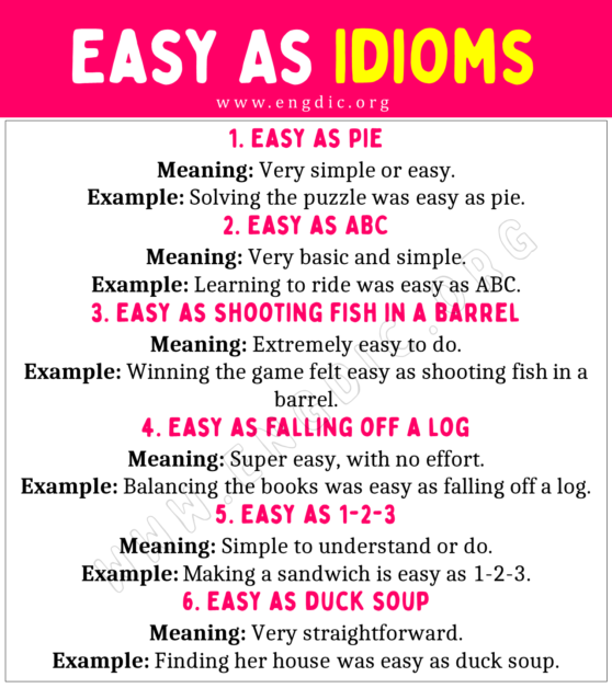 Easy As Idioms With Meaning And Examples Engdic