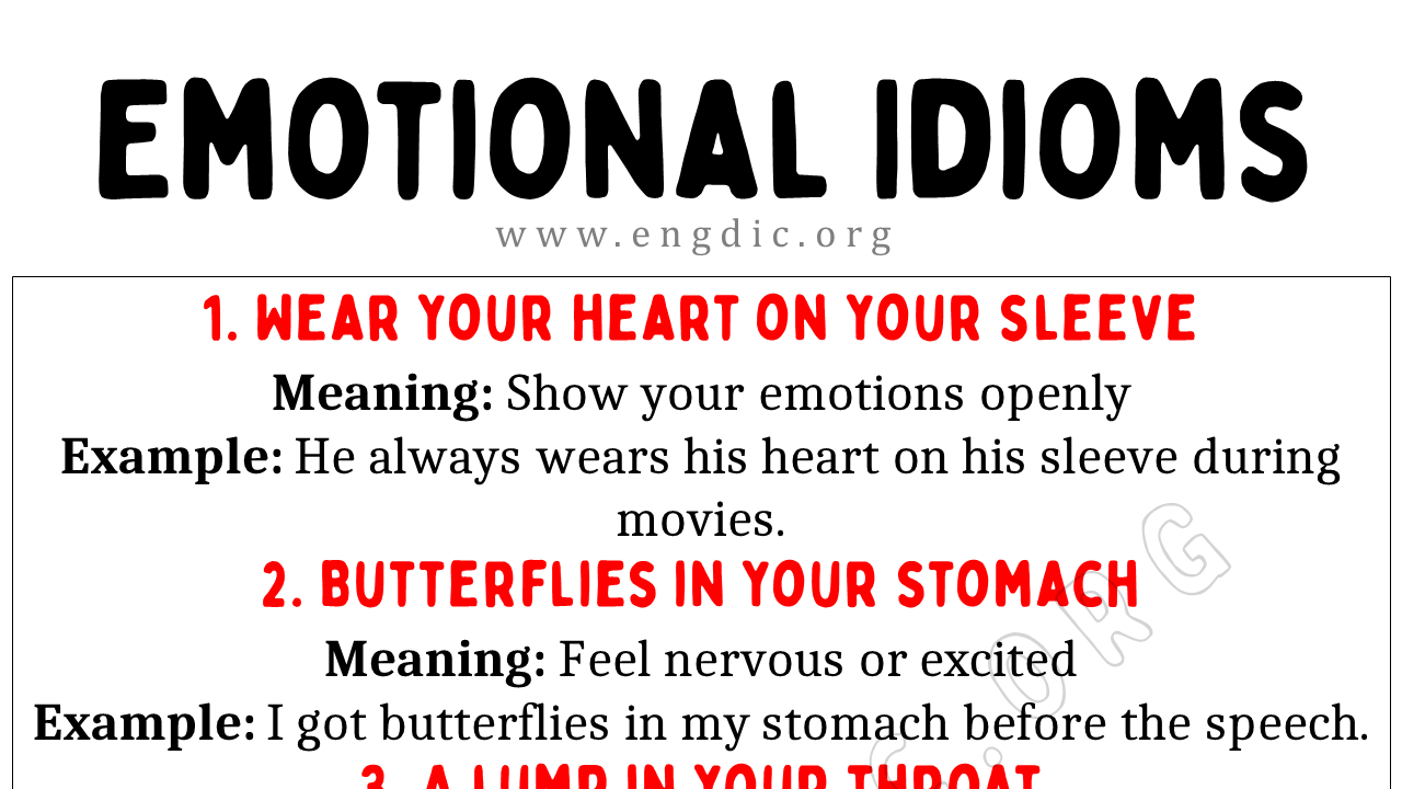 Emotional Idioms (With Meaning and Examples) - EngDic