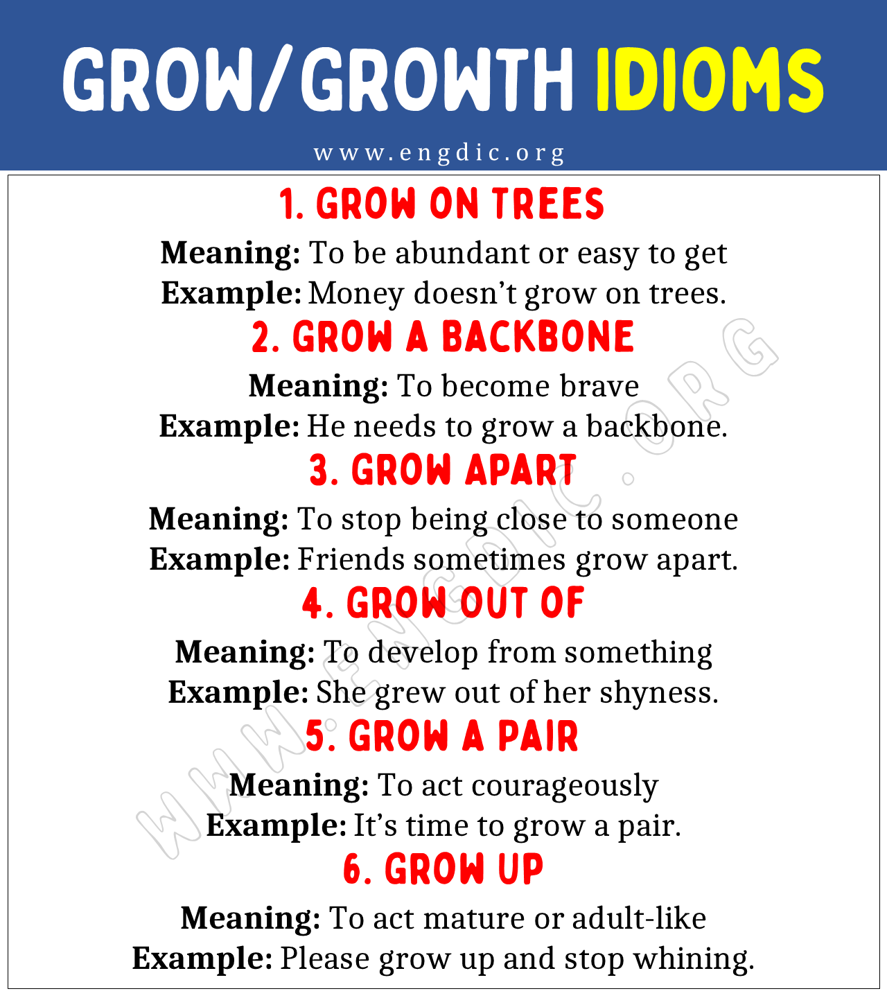 GROW GROWTH Idioms