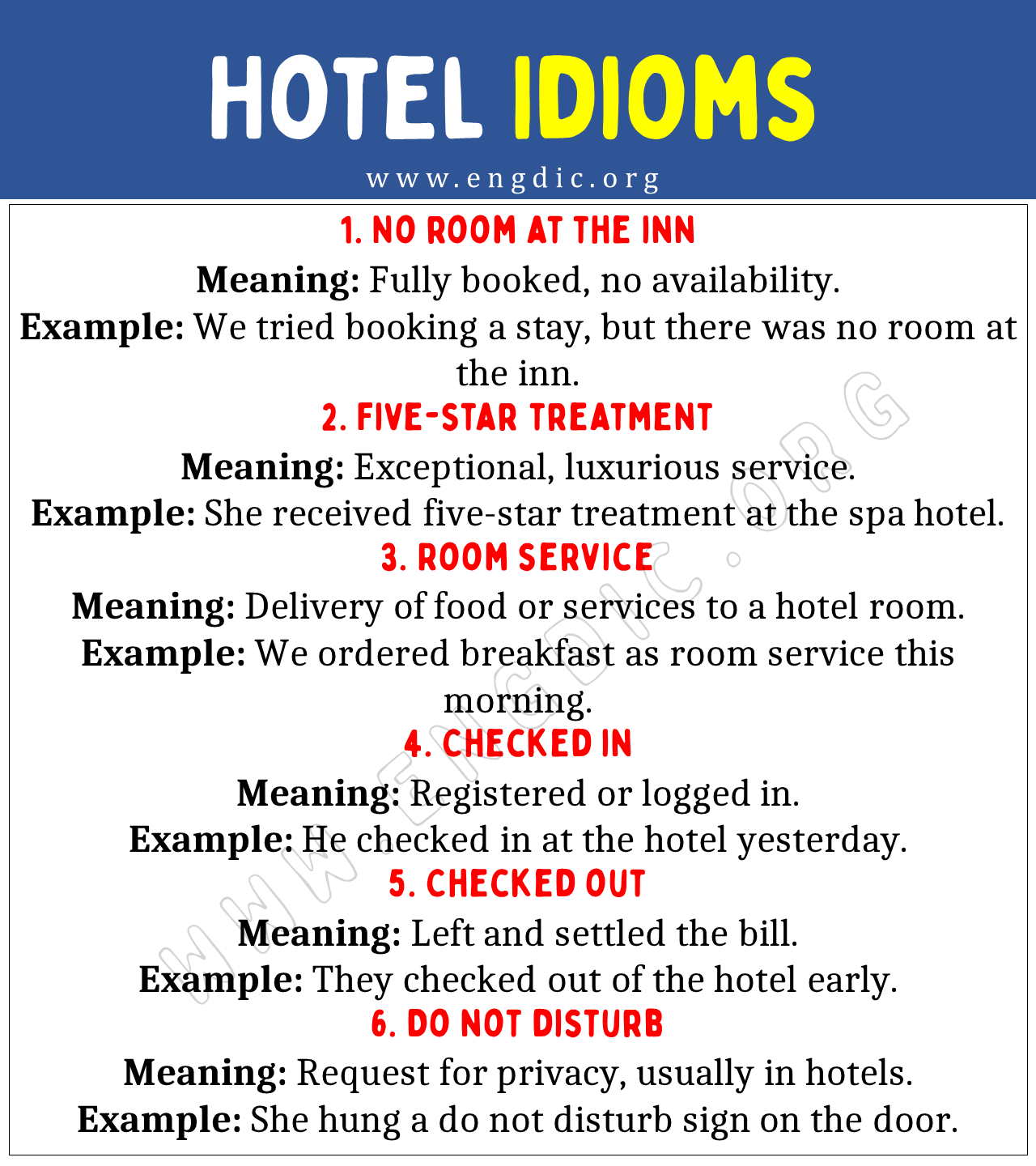 Hotel Idioms