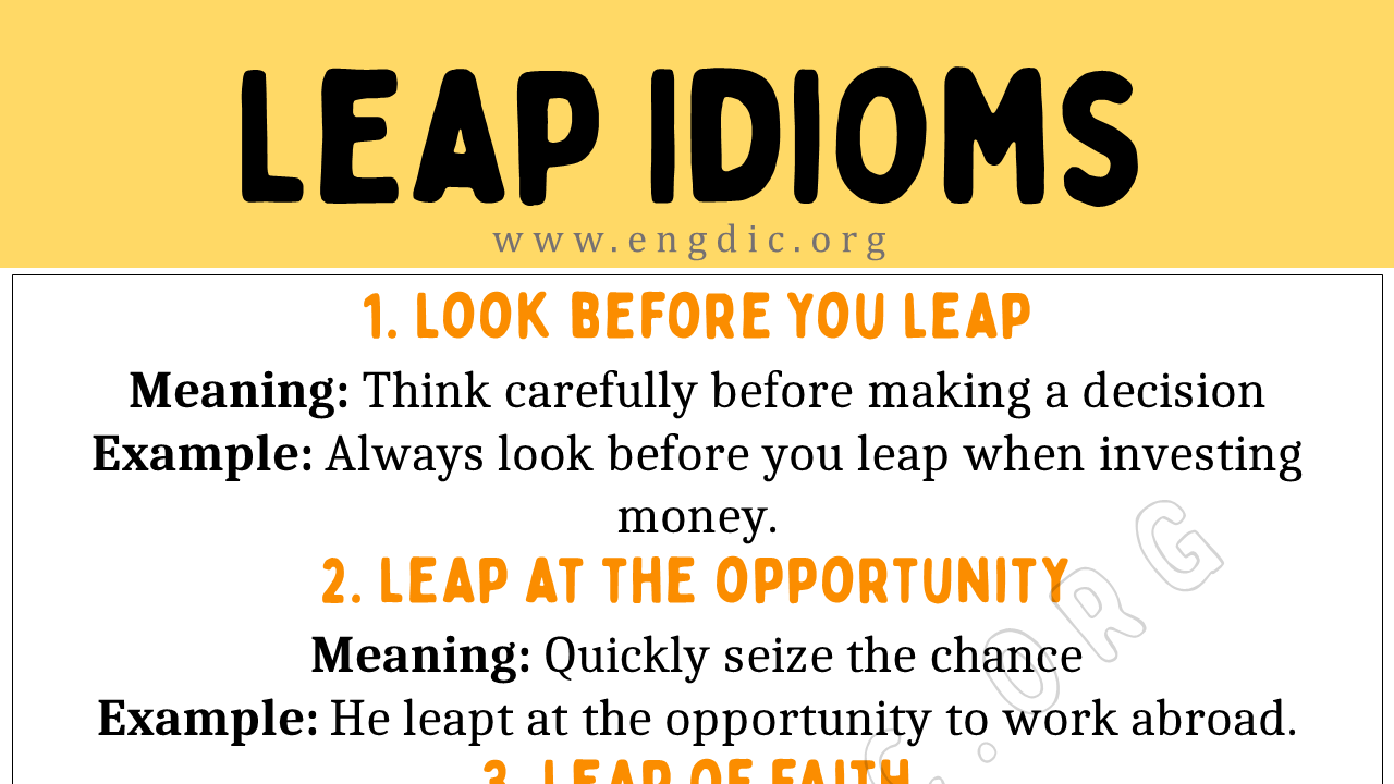 Leap Idioms (With Meaning and Examples) - EngDic