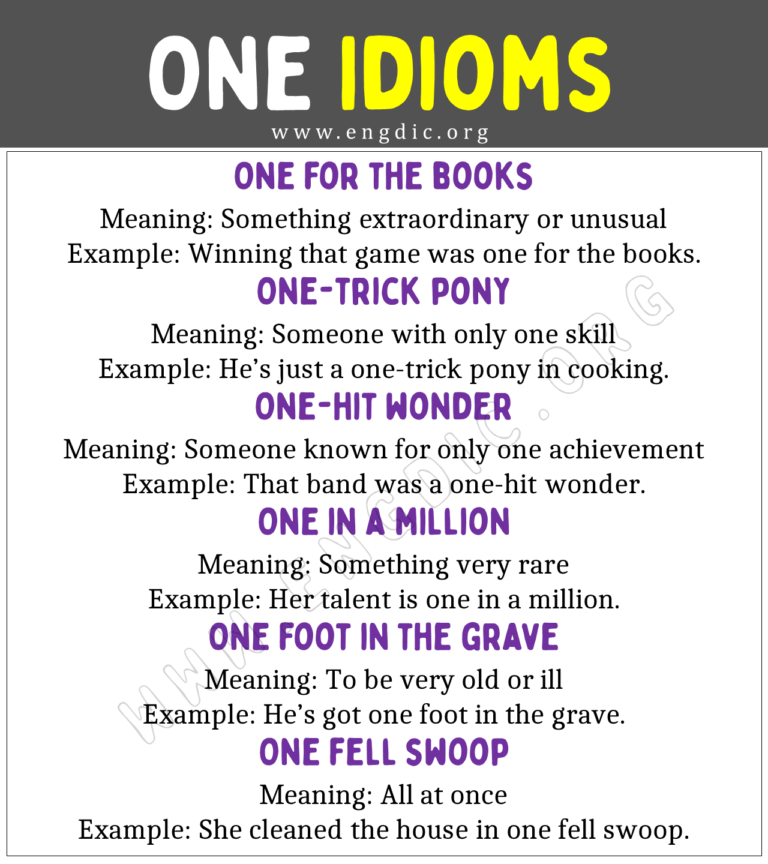 One Idioms (With Meaning and Examples) - EngDic