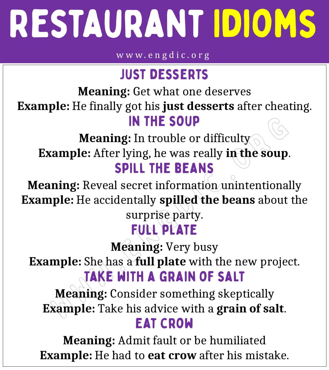 Restaurant Idioms