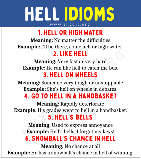 Hell Idioms (With Meaning and Examples) EngDic