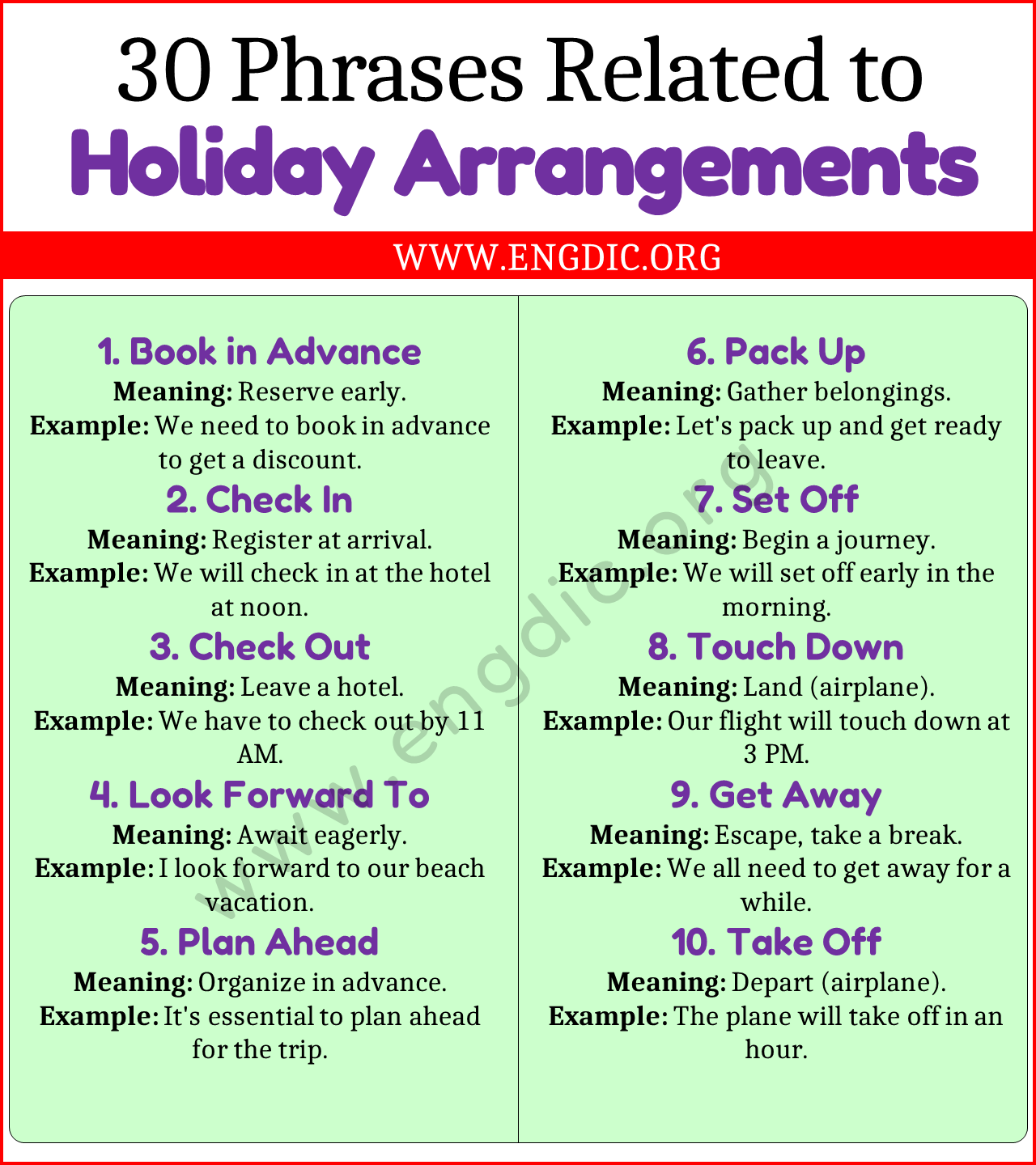 Phrases Related to Holiday Arrangements