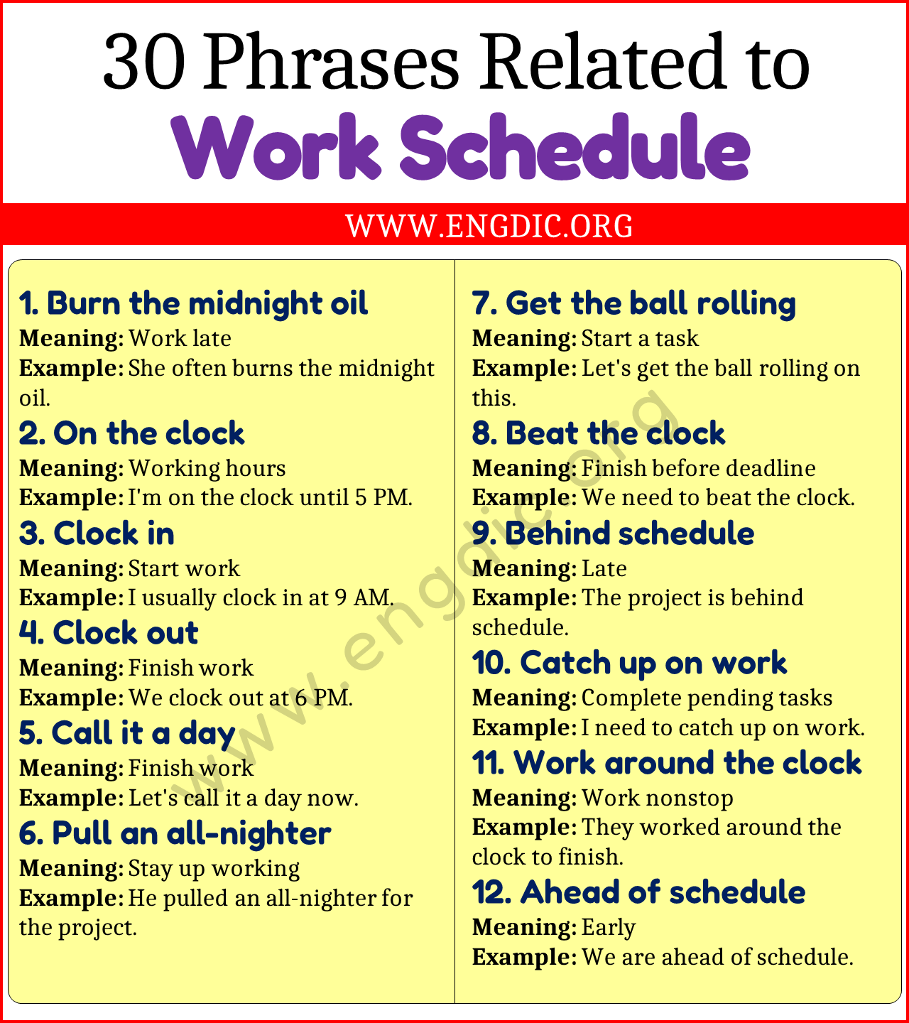 Phrases Related to Work Schedule