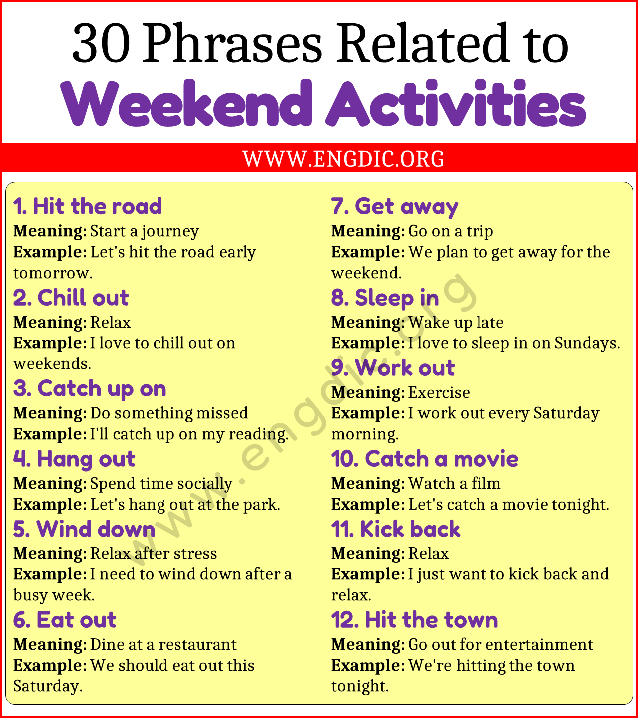 Weekend Activities phrases